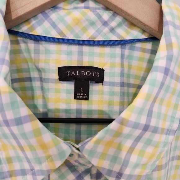 Talbots Womens Pastel Top Size L Butter Yellow Green Plaid Spring Easter - Picture 7 of 7
